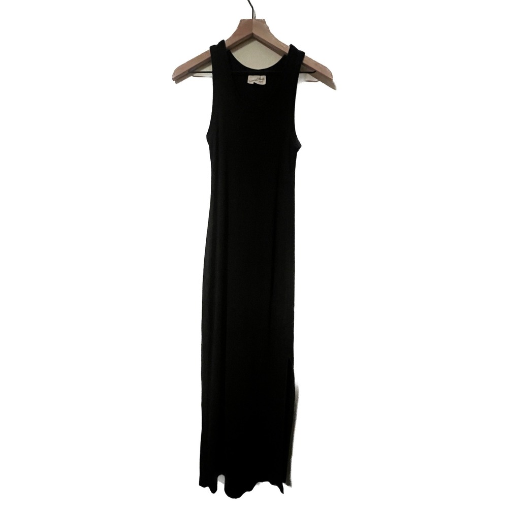 Universal Thread Black Ribbed Sleeveless Maxi Dress Medium Tank Style Slit